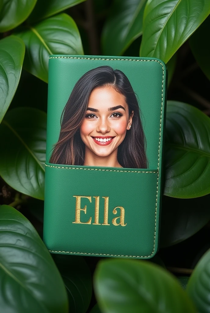 passbook color green , name the front Card and under is a name Ella 