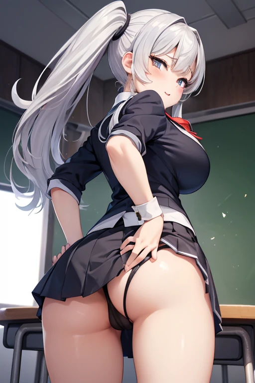 (((Lower Body、Show your ass、Shooting from below))、(((Accentuate your butt)))、Highest quality, 8k, masterpiece :1.3)), whole body, Sharp focus :One Girl,Glowing Skin,SSexy pose,Highest quality,Tabletop,shape,Very delicate and beautiful,Hmph,8k壁紙,wonderful,In detail,Official Art,Very detailedなティッカーUnity 8k壁紙,Incredibly ridiculous,Large file size,Very detailedな,High resolution,Very detailed,Beautiful detailed,Realistic,X-ray,The queue is full,(((Uniform Blazer、mini skirt)))、(((Big Breasts、Silver Hair)))、(((School、classroom)))、Stand upright、Cleavage , ((Long silver hair))、Uniform Blazer、Sexy pose、Hairstyle: Twin tails、both hands、Wearing high socks