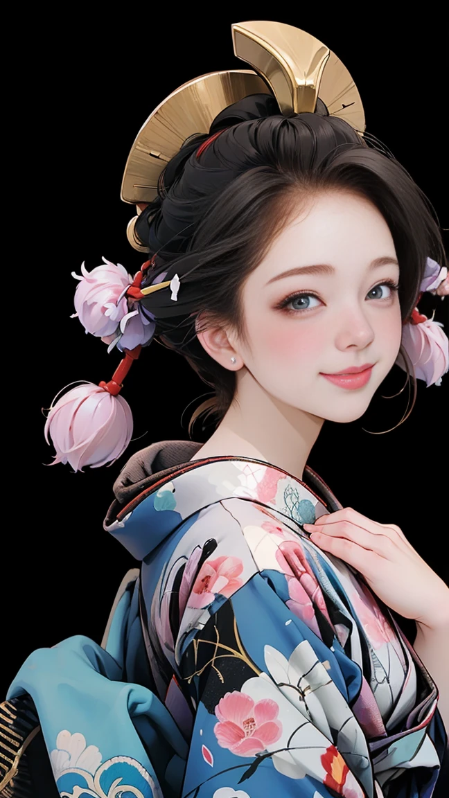 SeaArt creates stunning digital illustrations of beautiful women in kimono、A beautiful woman smiles and shows her upper white teeth、Vividly colored digital illustrations reminiscent of Ukiyo-e、Brown-black long hair、Beautiful full body style、If you want to dance, try the Tokyo Ondo～Yoiyoi、Yukata looks good too、Beautiful and innovative digital anime paintings,、 Detailed digital anime art in the background、Shrines and temples in Kyoto、Beautiful digital animated portrait、