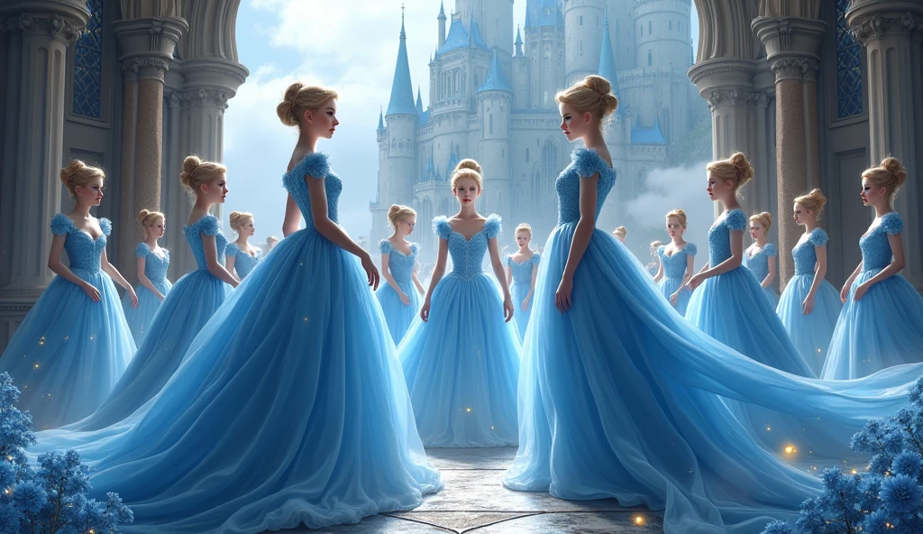 Multiple postures, Cinderella Blue , castle background