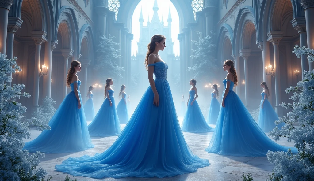 Multiple postures, Cinderella Blue , castle background