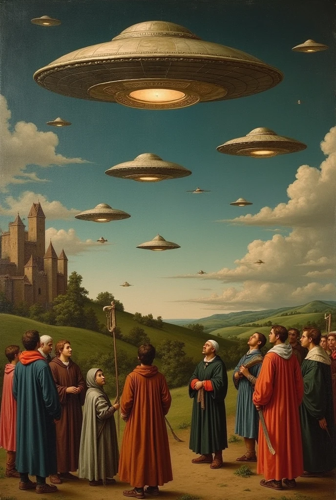 UFOs in the sky medieval painting 1453
