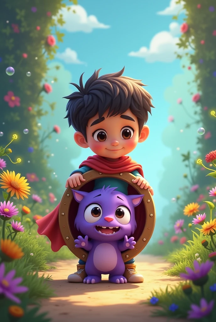 Little hero protects the little purple monster