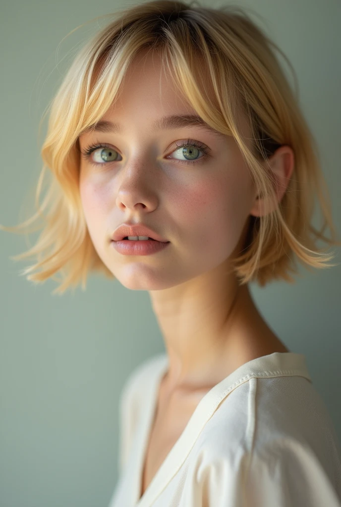 blonde girl 1 with bob and green eyes