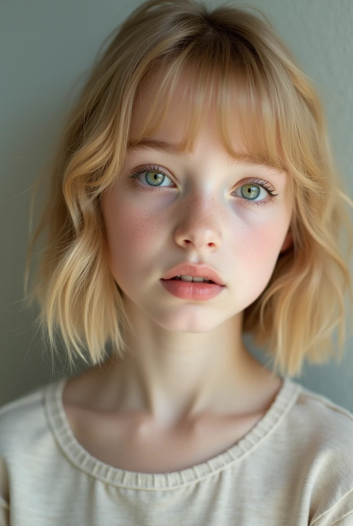 blonde girl 1 with bob and green eyes