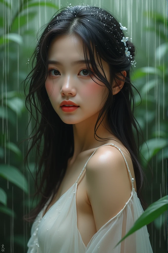 Beutiful lady in rain