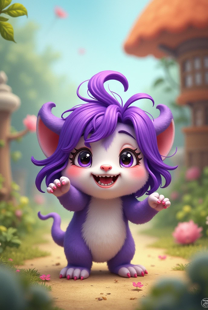 Cute purple haired little monster gets beaten