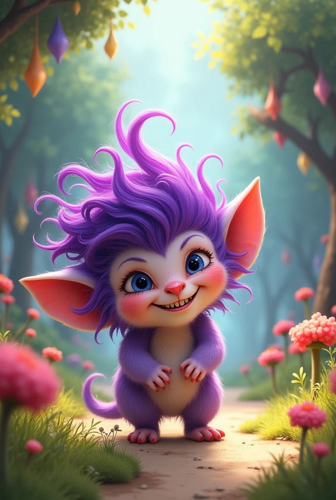 Cute purple haired little monster gets beaten