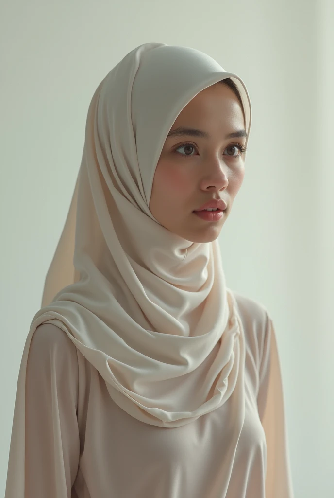 young Indonesian hijab mother without clothes