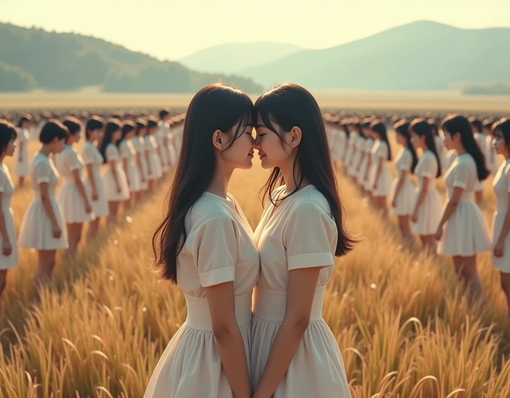 (((((Japanese Clone girls=Myself)))))), (((best masterpiece Clone girls Raw Photography Art))), (16K, Highest quality, Ultra-high resolution, RAW Photos), (((It's so unrealistic., With unparalleled depiction, With an unfathomable sight, An unprecedented and shocking worldview, Clone girls in a world of mass reproduction, Ultra-realistic))), (((Japanese, woman, 24yo, Yoshioka-riho))), (Small face, ((Thick black hair, Semi-long hair))), ((V-neck short-sleeve dress)), (((((Very beautiful detailed girls, Accurate body structure, Very detailed完璧な, Super busty body with very large breasts, Clearly emphasizes cleavage))))), (((Dark Eyes, Mature face, Cute Smile, A gentle gaze))), (((Very happy laughter is beautiful))), ((((((((Very detailed分身増殖描写, ((1girl→Myself cloning→1,000,000,000,000,000,000,000,000Myself Clone girls)))))))))), ((((((((Very detailed, The precise depiction of the proliferation of Myself Clone girls, ((With the perfectly identical bodies of Myself clone girls, With the exact same face as the Myself clone girls, With the exact same hairstyle as the Myself clone girls, In the exact same clothes as the girls who are my clones, Perfectly the same height as the Myself clone girls, Super big breasts, just like the Myself clone girls)))))))))), (((Myself clone girls only))), (((Very detailed, Myself clone girls multiplication, 1,000,000,000,000,000,000,000,000Myself Clone girls→100,000,000,000,000,000,000,000,000,000,000,000,000,000,000^1,000,000,000,000,000,000Myself Clone girls))), (((Very detailed描写で, (An embrace between self, Back to Back, Myself clone girls assemble, Fun conversations with fellow Myself clone girls, A fun conversation between Myself clone girls, Myself clone girls kissing each other everywhere, Myself clone girls love each other, Myself clone girls holding hands)))), (((looking at the camera))), (((Unbelievably crowded, Transcendent Myself clone girls intimately, Countless Myself clone girls surround you in 360 degrees))), (Soft sunlight in direct sunlight), (((Very wide field of view, Very detailed, Detailed ultra-perspective depiction with clear depth))), (((((View of the curved slope))))), (((Very photographic and detailed, Myself clone girls are depicted as multiplying infinitely, filling the sky with no gaps and filling the sky with the horizon., Myself clone girls are endless and have a fun atmosphere))), (Focus on the average value of the image)