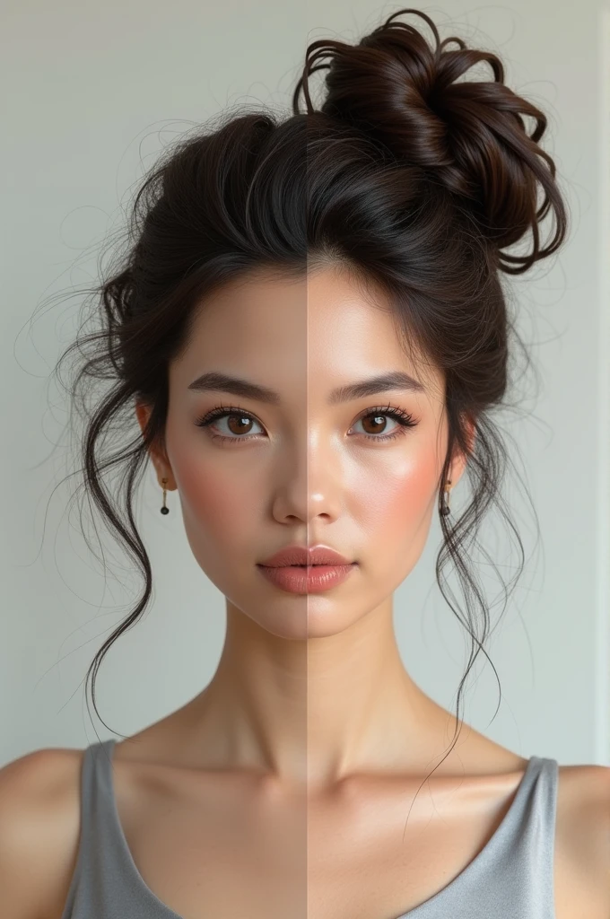 A woman with a perfect hairstyle and another with a messy bun.