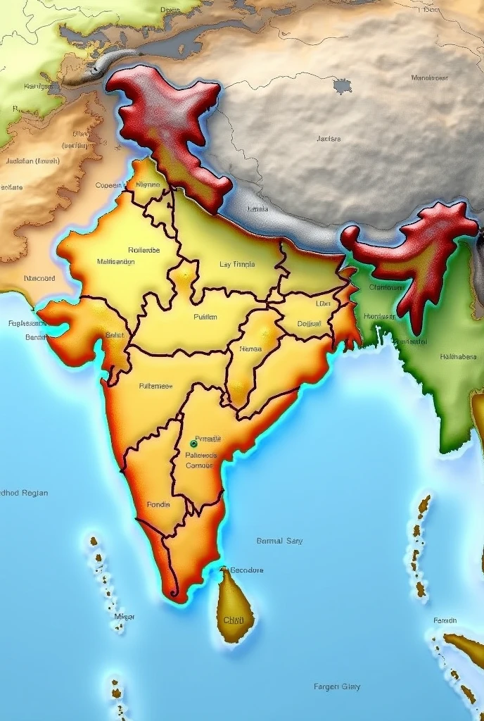 World map of india,bangladesh and pakistan