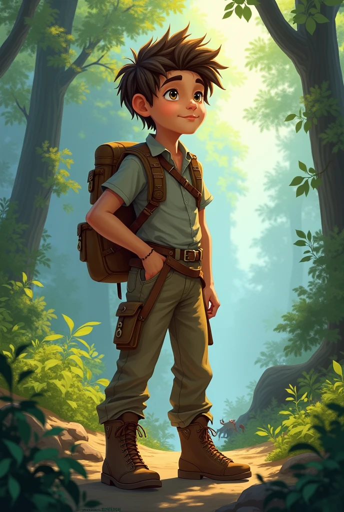 Asventure boy standing and think about somwthing