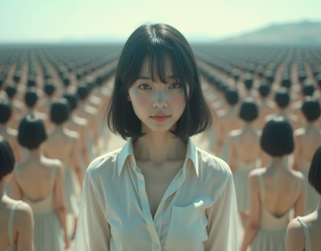 (((((Japanese Clone girls=Myself)))))), (((best masterpiece Clone girls Raw Photography Art))), (16K, Highest quality, Ultra-high resolution, RAW Photos), (((It's so unrealistic., With unparalleled depiction, With an unfathomable sight, An unprecedented and shocking worldview, Clone girls in a world of mass reproduction, Ultra-realistic))), (((Japanese, woman, 24yo, Yoshioka-riho))), (Small face, ((Thick black hair, Semi-long hair))), ((V-neck short-sleeve dress)), (((((Very beautiful detailed girls, Accurate body structure, Very detailed完璧な, Super busty body with very large breasts, Clearly emphasizes cleavage))))), (((Dark Eyes, Mature face, Cute Smile, A gentle gaze))), (((Very happy laughter is beautiful))), ((((((((Very detailed分身増殖描写, ((1girl→Myself cloning→1,000,000,000,000,000,000,000,000Myself Clone girls)))))))))), ((((((((Very detailed, The precise depiction of the proliferation of Myself Clone girls, ((With the perfectly identical bodies of Myself clone girls, With the exact same face as the Myself clone girls, With the exact same hairstyle as the Myself clone girls, In the exact same clothes as the girls who are my clones, Perfectly the same height as the Myself clone girls, Super big breasts, just like the Myself clone girls)))))))))), (((Myself clone girls only))), (((Very detailed, Myself clone girls multiplication, 1,000,000,000,000,000,000,000,000Myself Clone girls→100,000,000,000,000,000,000,000,000,000,000,000,000,000,000^1,000,000,000,000,000,000Myself Clone girls))), (((Very detailed描写で, (An embrace between self, Back to Back, Myself clone girls assemble, Fun conversations with fellow Myself clone girls, A fun conversation between Myself clone girls, Myself clone girls kissing each other everywhere, Myself clone girls love each other, Myself clone girls holding hands)))), (((looking at the camera))), (((Unbelievably crowded, Transcendent Myself clone girls intimately, Countless Myself clone girls surround you in 360 degrees))), (Soft sunlight in direct sunlight), (((Very wide field of view, Very detailed, Detailed ultra-perspective depiction with clear depth))), (((((View of the curved slope))))), (((Very photographic and detailed depiction, Myself clone girls will multiply infinitely and fill the horizon with no gaps and super close female bodies., A scene of endless Myself clone girls and a fun atmosphere))), (Focus on the average value of the image)