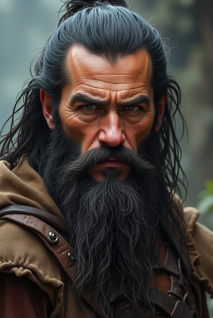 a close up of a man with a long beard and a leather vest, jason momoa as assyrian, jonathan winterhart, raphael lecoste, antony starr, grizzled beard, as a medieval fantasy character, long goatee beard, tartakovsky, alexandros pyromallis, marc silvestri, inspired by János Saxon-Szász