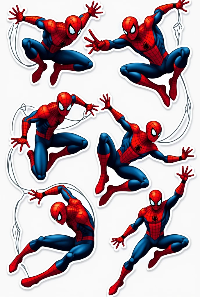 Spider-Man in various action poses like leaping, flipping, or mid-kick.
Comic Book Style: A sticker with Spider-Man in a classic comic book panel, complete with speech bubbles and bold lines.
Miles Morales: A sticker featuring Miles Morales in his black and red suit, possibly with an electric web effect.
Venom vs. Spider-Man: A dramatic scene with Spider-Man facing off against Venom.
Spider-Verse: A collection of different Spider-Men from the Spider-Verse, including Peter Parker, Miles Morales, Spider-Gwen, and more.
Chibi Spider-Man: A cute, chibi version of Spider-Man, with a large head and , maybe swinging or just posing.
These ideas could be adapted into various styles depending on what you're looking for!
More Spider-Verse ideas?