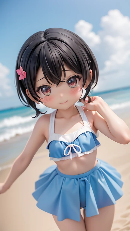 Swimwear、セパレートSwimwear、bikini、Girl、Girl、Mini character、Primary school students、small、Black Hair,、The forehead is visible、Forehead、whole body、