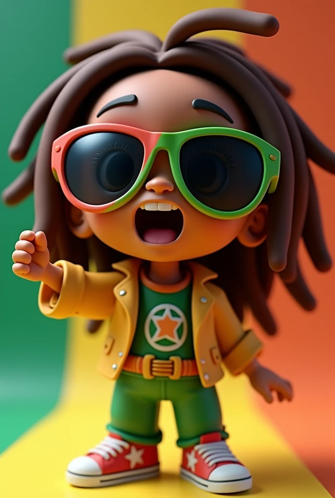 a close-up of a cartoon character wearing sunglasses and a pair of sneakers, 3d characters, arte raggae, 3d character, 3d character, 3d character art, Cartoon art style, rastafarian, 3d cartoon, 3d character render, 3d stylized, High detail iconic character, singing, Um Anime Nendoroid de Snoop Dogg. -1