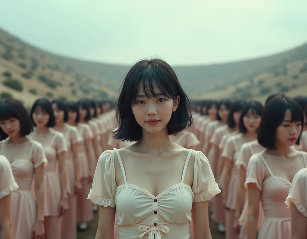 (((((Japanese Clone girls=Myself)))))), (((best masterpiece Clone girls Raw Photography Art))), (16K, Highest quality, Ultra-high resolution, RAW Photos), (((It's so unrealistic., With unparalleled depiction, With an unfathomable sight, An unprecedented and shocking worldview, Clone girls in a world of mass reproduction, Ultra-realistic))), (((Japanese, woman, 24yo, Yoshioka-riho))), (Small face, ((Thick black hair, Semi-long hair))), ((V-neck short-sleeve dress)), (((((Very beautiful detailed girls, Accurate body structure, Very detailed完璧な, Super busty body with very large breasts, Clearly emphasizes cleavage))))), (((Dark Eyes, Mature face, Cute Smile, A gentle gaze))), (((Very happy laughter is beautiful))), ((((((((Very detailed分身増殖描写, ((1girl→Myself cloning→1,000,000,000,000,000,000,000,000Myself Clone girls)))))))))), ((((((((Very detailed, The precise depiction of the proliferation of Myself Clone girls, ((With the perfectly identical bodies of Myself clone girls, With the exact same face as the Myself clone girls, With the exact same hairstyle as the Myself clone girls, In the exact same clothes as the girls who are my clones, Perfectly the same height as the Myself clone girls, Super big breasts, just like the Myself clone girls)))))))))), (((Myself clone girls only))), (((Very detailed, Myself clone girls multiplication, 1,000,000,000,000,000,000,000,000Myself Clone girls→100,000,000,000,000,000,000,000,000,000,000,000,000,000,000^1,000,000,000,000,000,000Myself Clone girls))), (((Very detailed描写で, (An embrace between self, Back to Back, Myself clone girls assemble, Fun conversations with fellow Myself clone girls, A fun conversation between Myself clone girls, Myself clone girls kissing each other everywhere, Myself clone girls love each other, Myself clone girls holding hands)))), (((looking at the camera))), (((Unbelievably crowded, Transcendent Myself clone girls intimately, Countless Myself clone girls surround you in 360 degrees))), (Soft sunlight in direct sunlight), (((Very wide field of view, Very detailed, Detailed ultra-perspective depiction with clear depth))), (((((View of the curved slope))))), (((Very photographic and detailed depiction, Myself clone girls will multiply infinitely and fill the horizon with no gaps and super close female bodies., A scene of endless Myself clone girls and a fun atmosphere))), (Focus on the average value of the image)