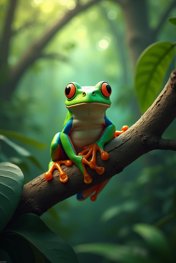 Retro Images,Storytelling,Tree frog,Ultra-realistic,high resolution,Frog Machine