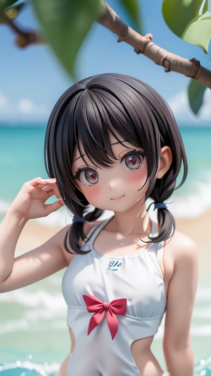 Swimwear、セパレートSwimwear、bikini、Girl、Girl、Mini character、、small、Black Hair,、The forehead is visible、Forehead、whole body、
