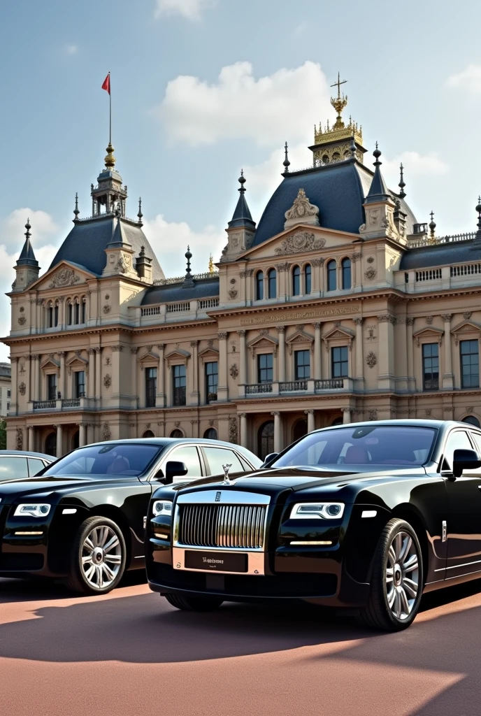 4 black rolls Royce ghost outside the royal palace