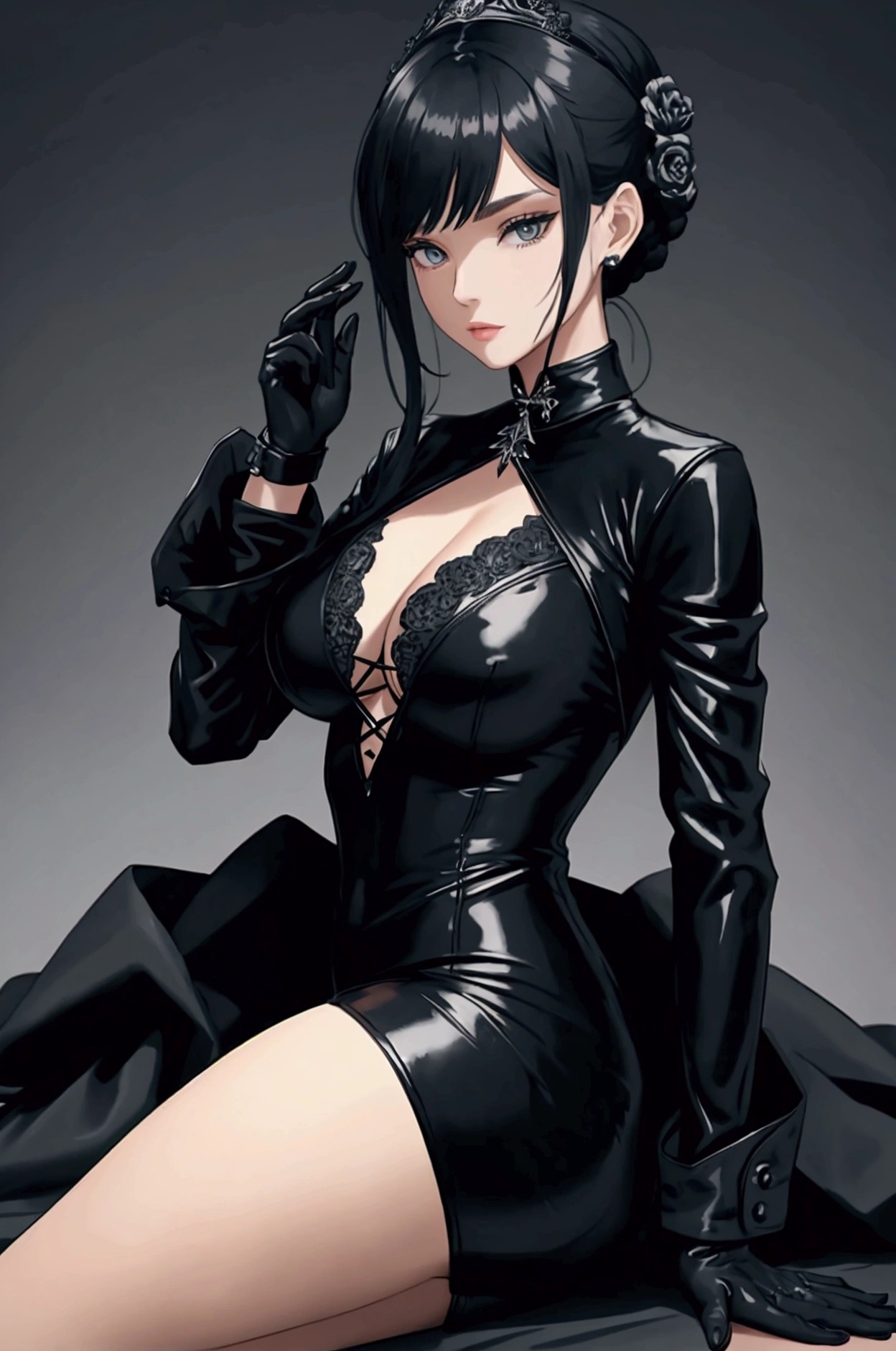 wearing all black clothes with gloves