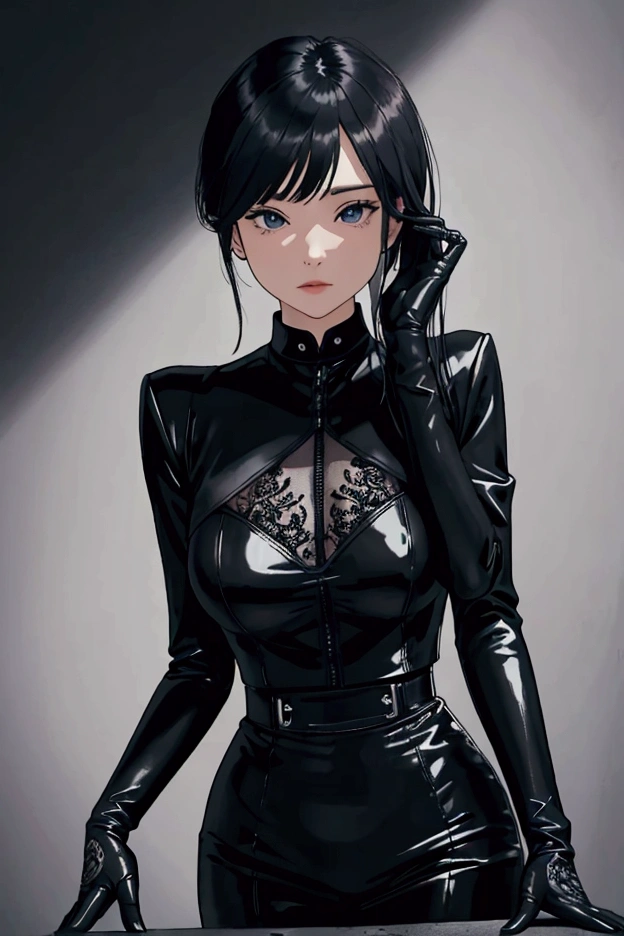 wearing all black clothes with gloves