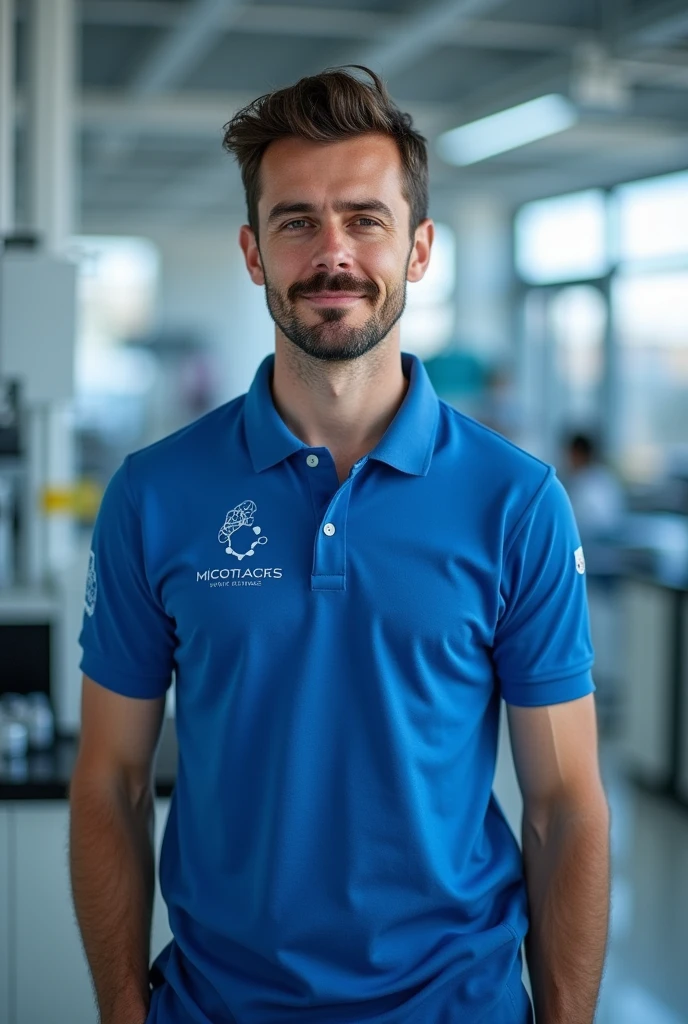 Create a organization color blue polo shirt and design it relating to sciences