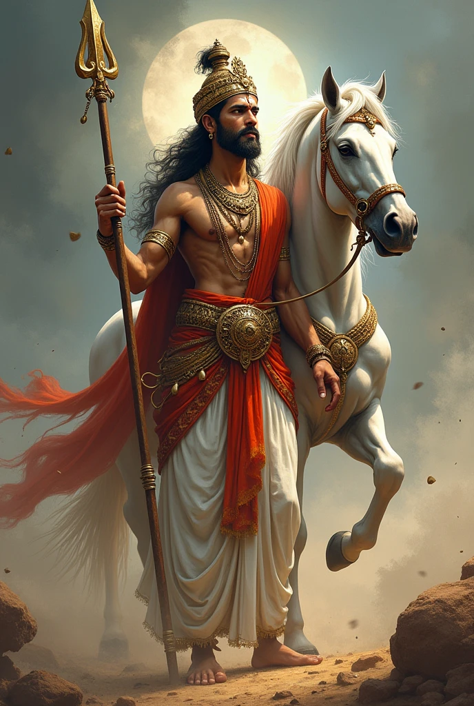 The Indian god Ramdevpir in hand simple spear with white horse 