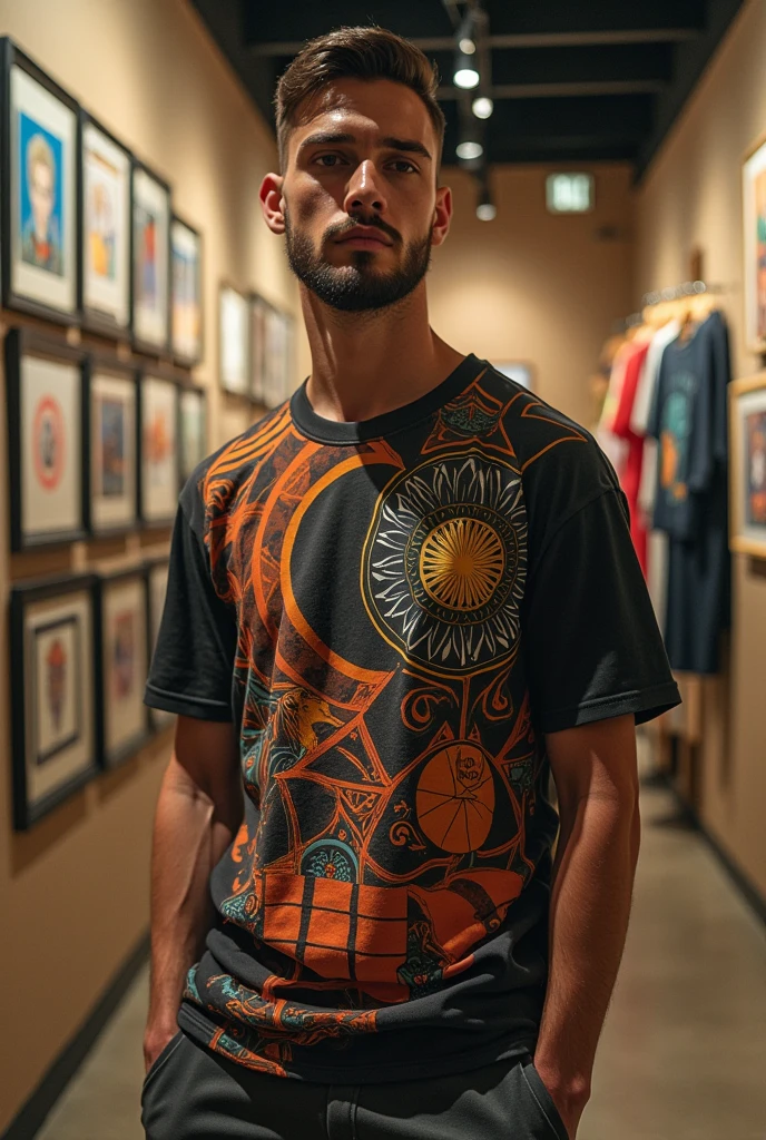 "Capture abstract designs on T-shirts as part of a collaborative fashion line."
"Photograph various polyester T-shirts styled for different active lifestyles."
"Illustrate a curated collection of vintage T-shirts in a nostalgic gallery setup."