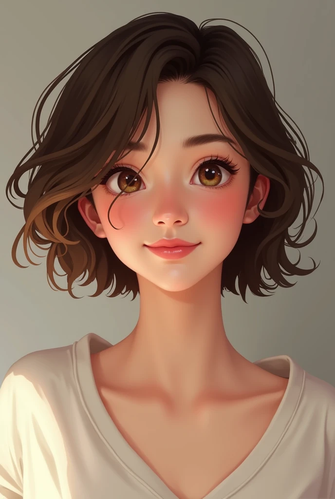 One with short, brown, slightly wavy hair