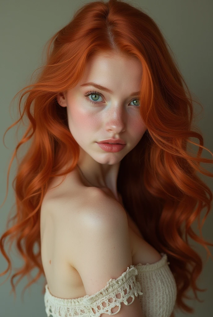 redhead girl with long hair, realism