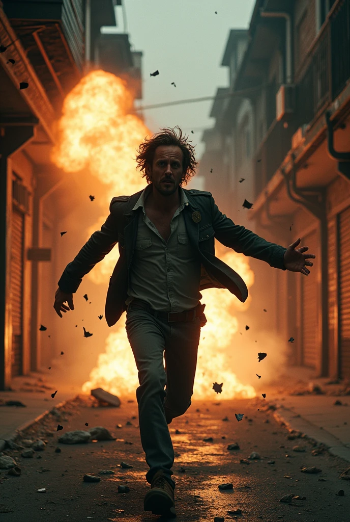 Drunk man fleeing a photo explosion from 1991