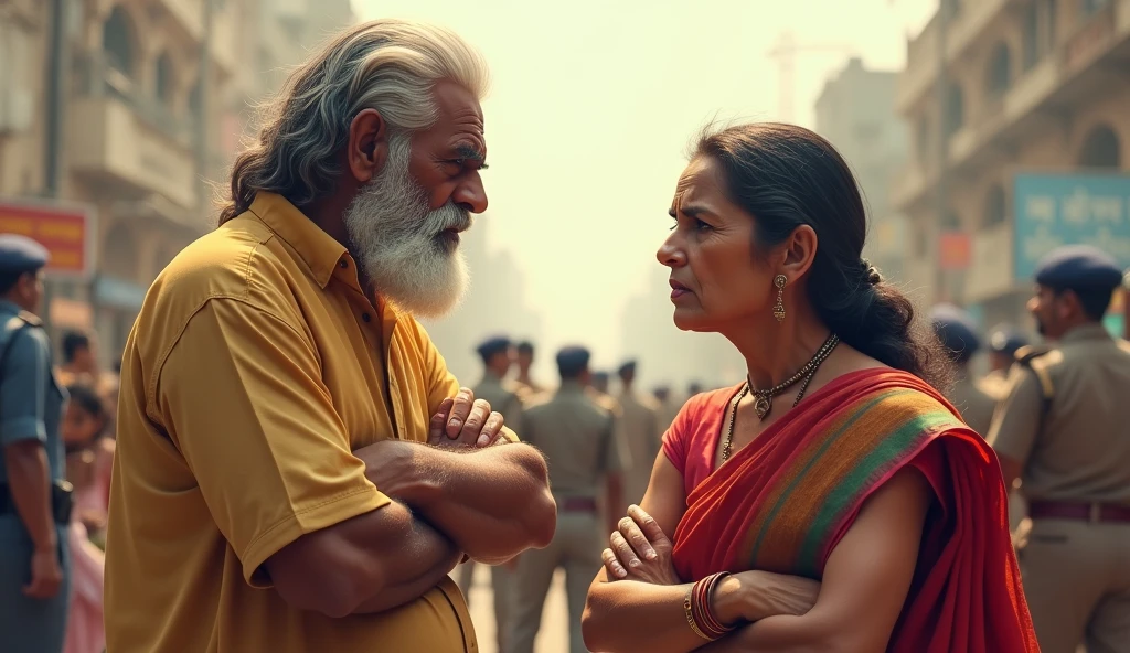 Imagine and old Indian father mother angry on Indian police