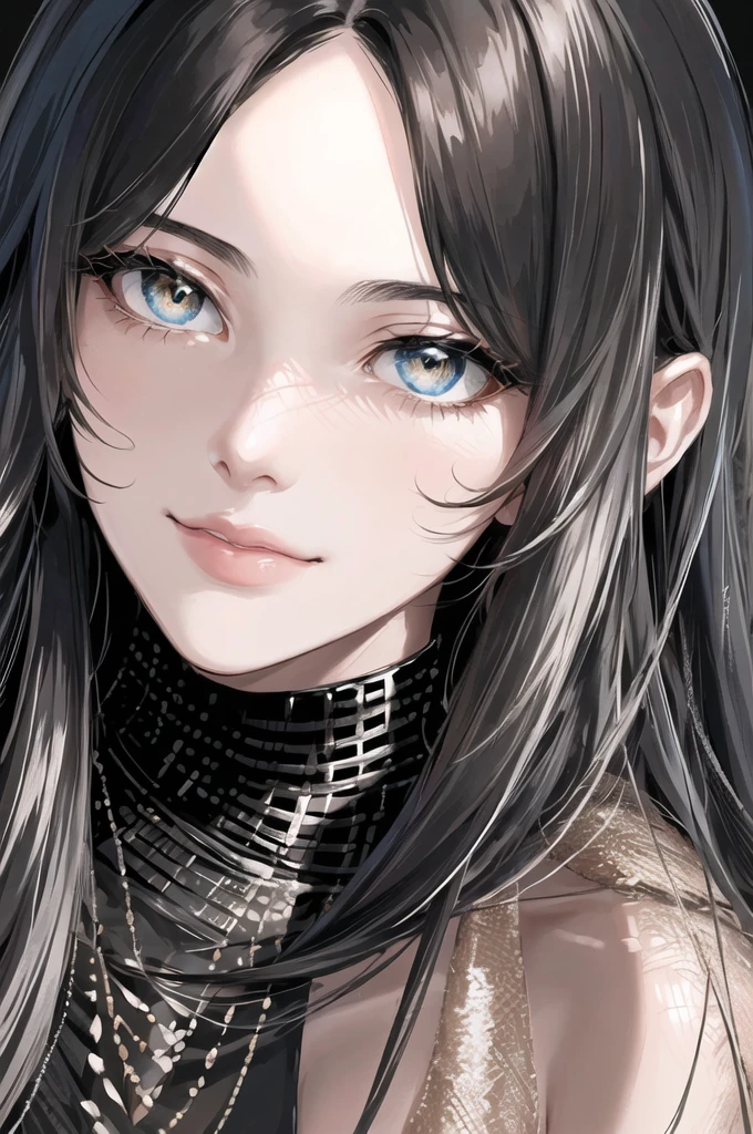a beautiful woman, in the style of texture-rich layers, dark black and light black, the pictures generation, natural lighting, textural layers, celebrity image mashups, wavy --ar 9:16 --stylize 750 --v 6a drawing of a woman with white long hair and a blue eyes