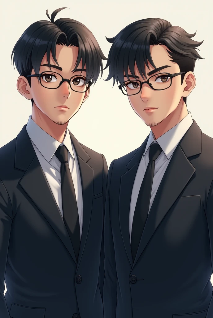 A 2 boy wearing glass and suit, short hair,have some beard