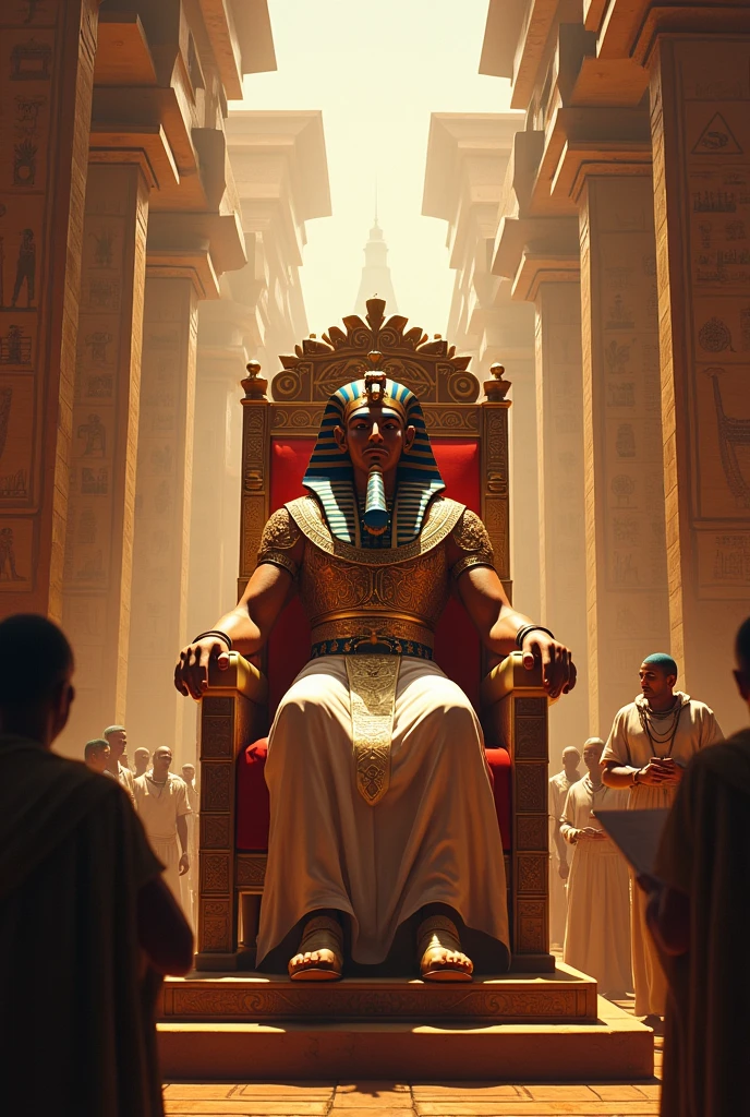 Create an AI image of King Thutmose III ruling the country
