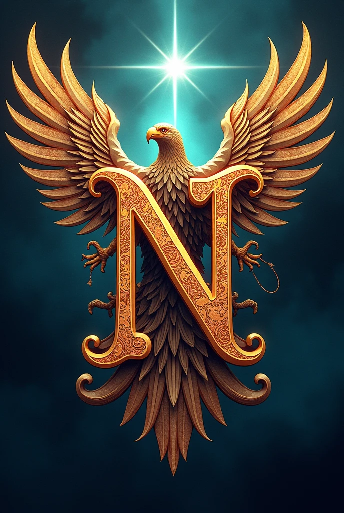 Generate a Mythicaly image in good personality of letter N use mythical font background like some mythical falcon in punjabi letter N 