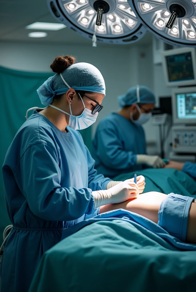 A man sitting in operation threater and doing surgery
