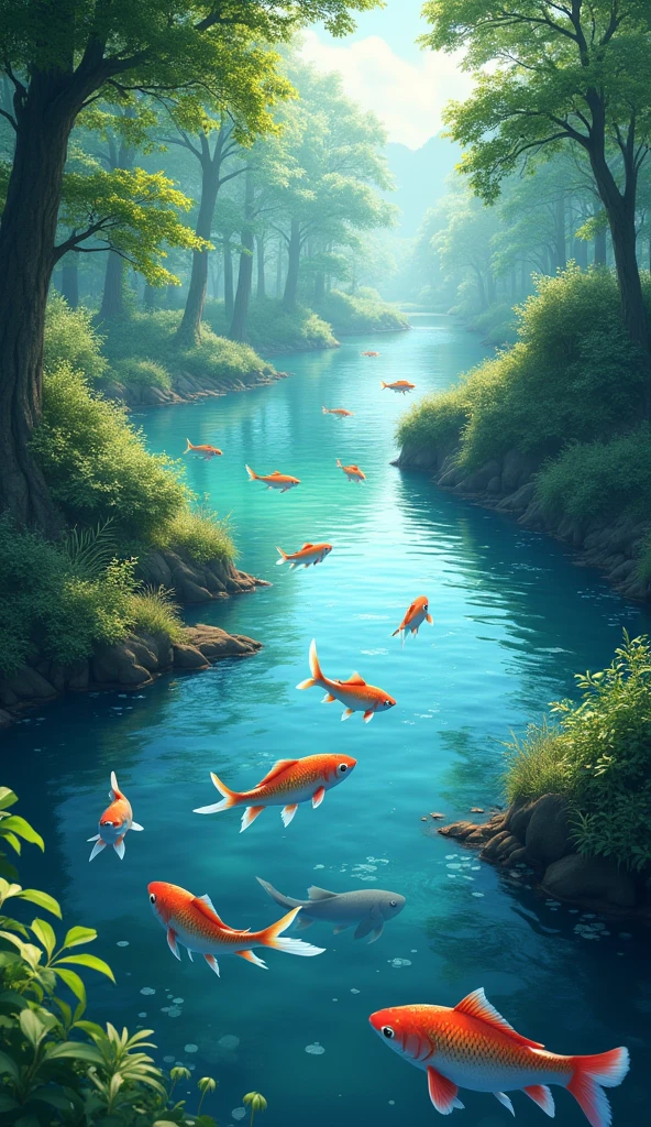 Create a picture of a river where fish can be seen