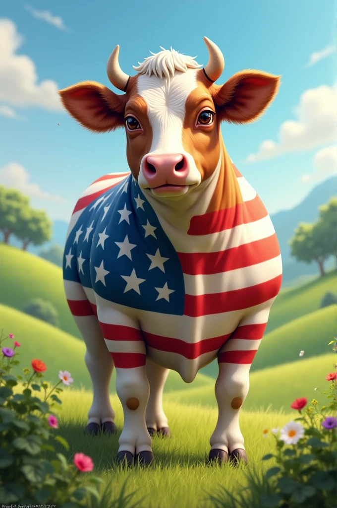 America flag on cow