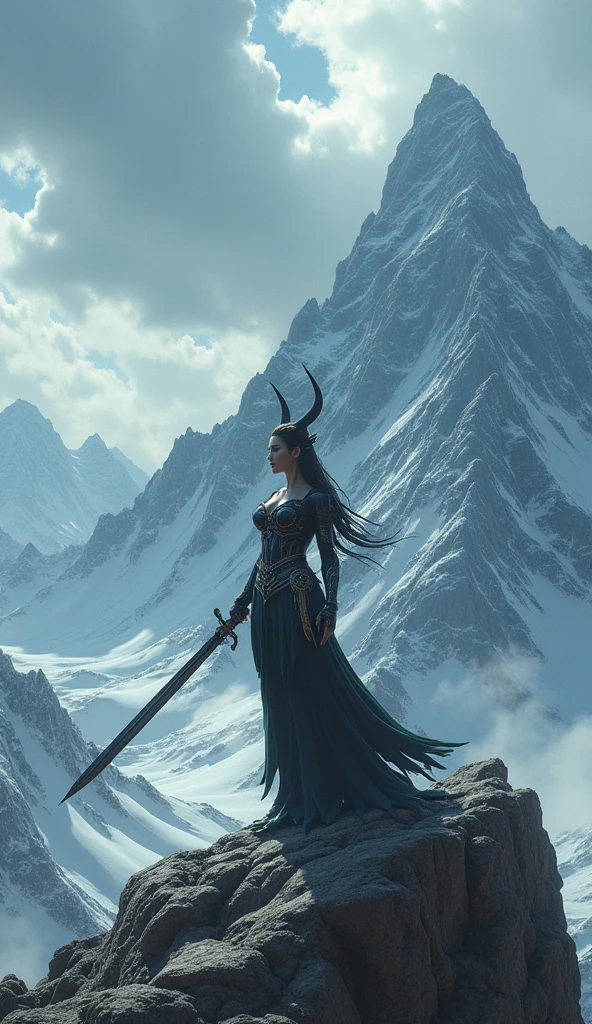 a close up of a woman with a sword and a demon on a mountain, succubus | medieval, beautiful succubus, epic fantasy art style hd, detailed fantasy art, fantasy woman, hd fantasy art, 4k fantasy art, amazing fantasy art, succubus, epic fantasy art style, dragon queen, epic fantasy art, as a mystical valkyrie