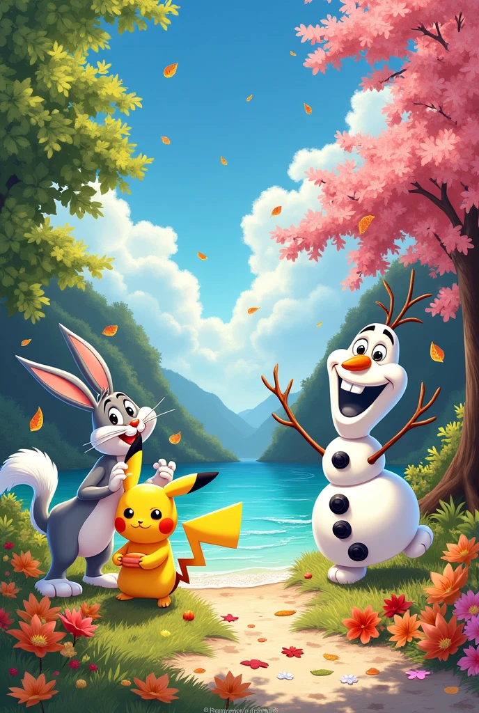 Write the names of 4seasons along with cartoons characters