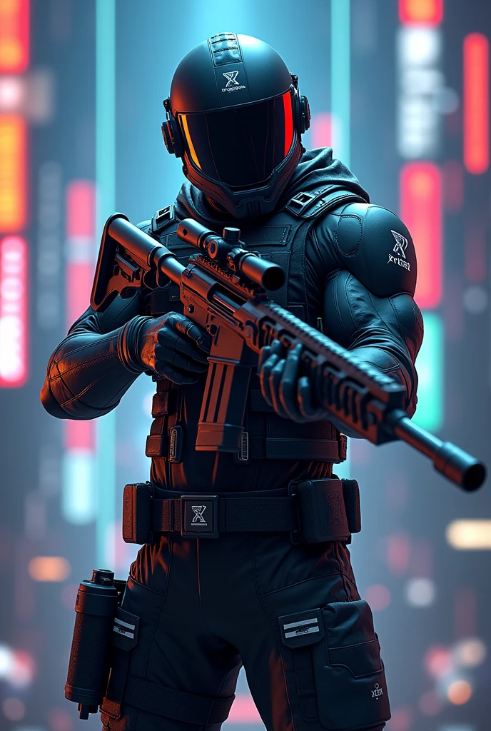 Here's a prompt for creating an image of Mafiax as a Sniper for Xypher Esports:
"Design an image of Mafiax as a sniper for Xypher Esports. Mafiax should be depicted in a sleek, futuristic tactical suit and wear helmet with Xypher Esports branding, including a logo on his chest or shoulder. He should be equipped with a high-tech sniper rifle and have a determined, focused expression. The background should feature a high-stakes esports arena or a virtual battlefield, highlighting the competitive nature of esports. Incorporate elements like glowing HUD displays or holographic targeting systems to emphasize the advanced technology theme."