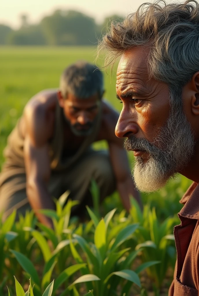 Genrete high quality realstic Scene 4: Ram’s Decision to Change His Family’s LifeSetting: Ram observing his father in the fields.Description: Ram sees his father toiling in the hot sun, working hard in the fields. A close-up of Ram’s determined face shows his resolve to improve his family’s situation.