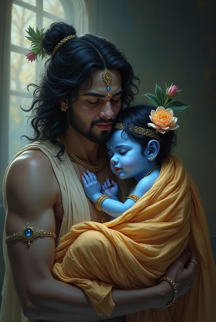 newborn lord krishna with father