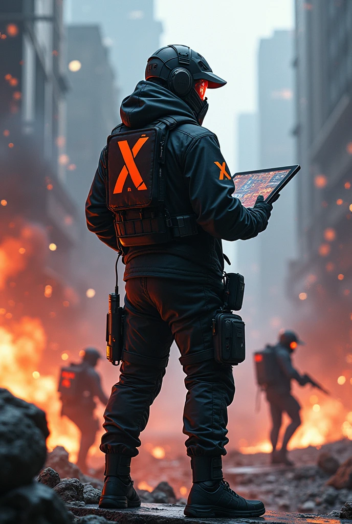 Here’s another prompt for creating an image of FainterX as an In-Game Leader (IGL) leading in a fight zone:
"Create an image of FainterX as an In-Game Leader (IGL)wears helmet in the midst of a high-intensity fight zone for Xypher Esports. FainterX should be depicted in an action-packed scene, wearing a cutting-edge esports uniform with the Xypher Esports logo. He should be actively directing his team, using a tactical headset and holding a holographic map or tablet that displays real-time combat data. His posture should be commanding, possibly standing on a raised platform or behind cover while observing the battlefield. The background should feature a chaotic combat environment with explosions, gunfire, and teammates in action, reflecting his leadership role in orchestrating and navigating the team through the fight."