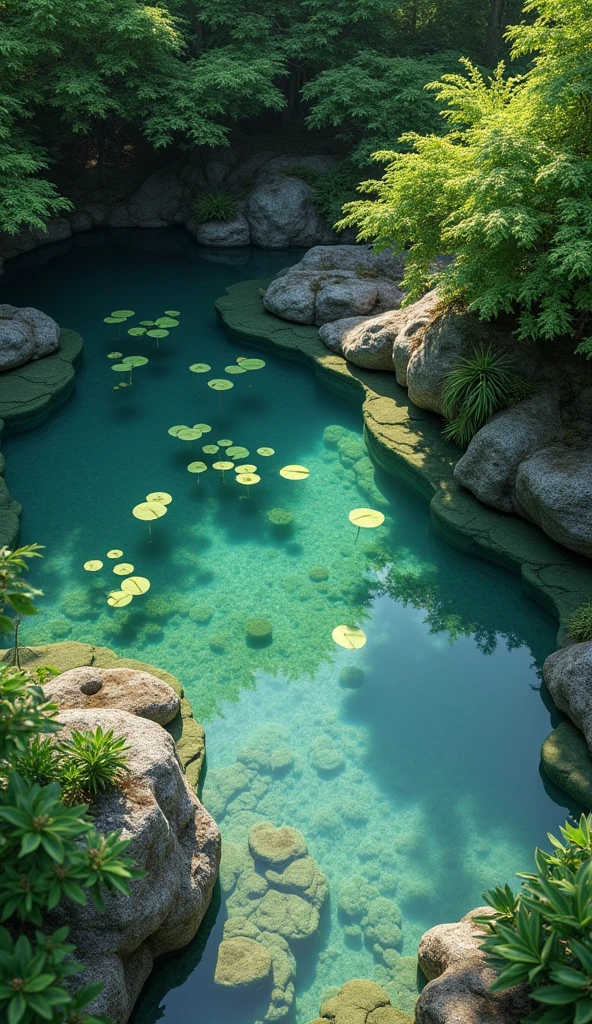 (masterpiece:1.2,best quality,Ultra-high resolution,Very detailed,Practical,Ultra-high resolutionのカメラ),8K,wallpaper,(Photographing the pond from above),(After removing the water reflection,Detailed depiction of the pond bottom.:2.0),Sunlight,Japanese Garden,Tranquil scenery,Rehabilitation
