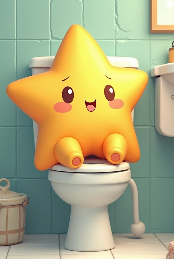 Create a cute little star sitting on the toilet, Pooping